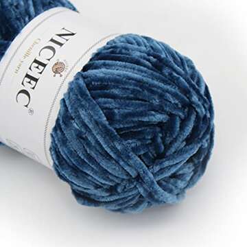 NICEEC 3 Skeins Soft Chenille Yarn for Knitting - Navy Blue