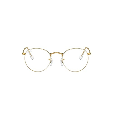 Ray-Ban RX3447V Round Metal Prescription Eyeglass Frames, White On Legend Gold/Demo Lens, 50 mm