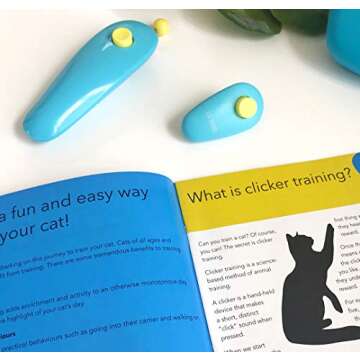 CAT SCHOOL Clicker Training Kit - 1 Cat Training Clicker, 1 Target Stick, 1 Step-by-Step Instruction Booklet - Clicker Tools for Cat Training, Fist Bump Training, Positive Behavior