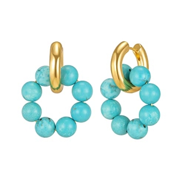 HJO Elegant Turquoise Beaded Huggie Hoop Earrings for Women - Lightweight & Stylish