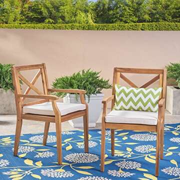 Christopher Knight Home Peter | Outdoor Acacia Wood Dining Chair Set of 2, Teak/Cream Cushion