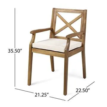 Christopher Knight Home Peter | Outdoor Acacia Wood Dining Chair Set of 2, Teak/Cream Cushion