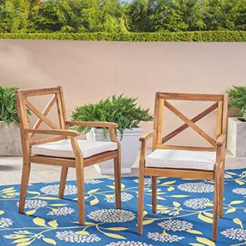 Christopher Knight Home Peter | Outdoor Acacia Wood Dining Chair Set of 2, Teak/Cream Cushion