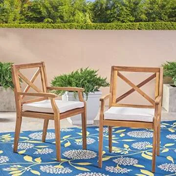 Christopher Knight Home Peter | Outdoor Acacia Wood Dining Chair Set of 2, Teak/Cream Cushion