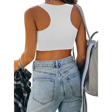 Womens Nashville Sparkly Rhinestone Fringe Sleeveless Crop Tops Y2K Raceback Ribbed Cropped Tank Top...