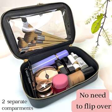 JAZD Clear Makeup Bags, Make Up Bag Organizer, Cosmetic Bag Toiletry Bag for Women Travel Makeup Case, Small Makeup Pouch, Clear Cosmetic Train Case Bag Organizer Makeup Bag for Purse Bags (BLACK)