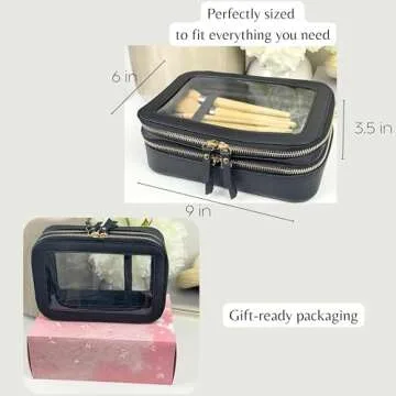 JAZD Clear Makeup Bags, Make Up Bag Organizer, Cosmetic Bag Toiletry Bag for Women Travel Makeup Case, Small Makeup Pouch, Clear Cosmetic Train Case Bag Organizer Makeup Bag for Purse Bags (BLACK)