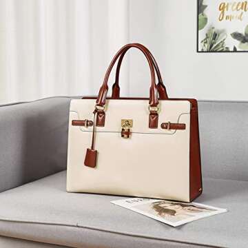 BOSTANTEN Briefcase for Women Laptop Bag for Women Leather Handbags 15.6 Inch Computer Bag Designer Work Purses Stylish Tote Bag