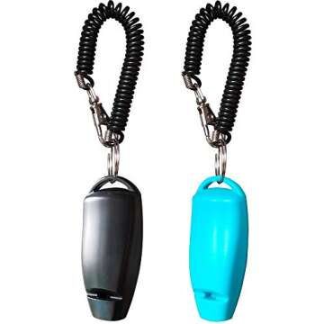HoAoOo Pet Training Clicker Whistle with Wrist Strap - Dog Training Clickers (Black + Blue)