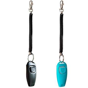 HoAoOo Pet Training Clicker Whistle with Wrist Strap - Dog Training Clickers (Black + Blue)