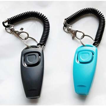 HoAoOo Pet Training Clicker Whistle with Wrist Strap - Dog Training Clickers (Black + Blue)