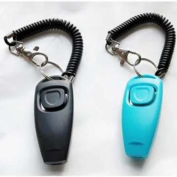HoAoOo Pet Training Clicker Whistle with Wrist Strap - Dog Training Clickers (Black + Blue)
