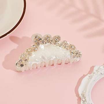 LILIE&WHITE Ivory Acrylic Butterfly Hair Clip with Shinny Rhinestones, Medium Size, Hair Clip for Women