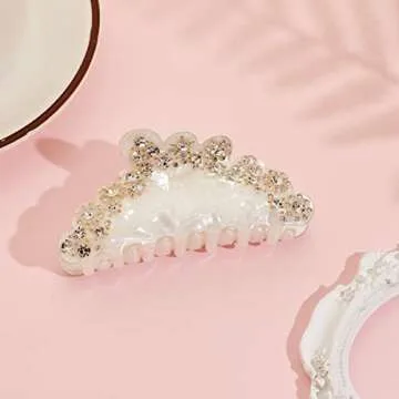 LILIE&WHITE Ivory Acrylic Butterfly Hair Clip with Shinny Rhinestones, Medium Size, Hair Clip for Women