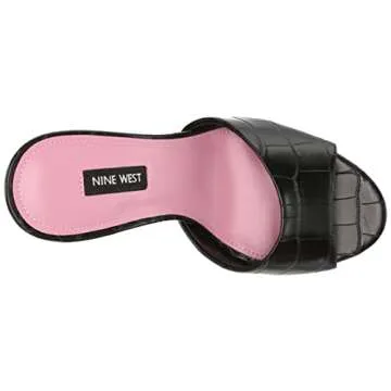 Nine West Women's FASSI Heeled Sandal, Black Croco 001, 9
