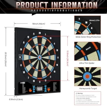 CyeeLife Electronic Dartboard with Soft Darts,8 Players&34 Games&255 Variations,Battery/Adapter/3 Languages Switching for Professional Dart Games