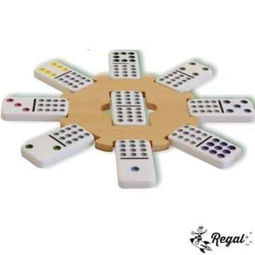 Regal Games - Mexican Train Dominoes Game Set - Double 15 Colored Dot Dominoes - 8 Metal Trains, 136...