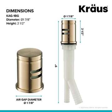 KRAUS Dishwasher Air Gap in Brushed Gold, KAG-1BG