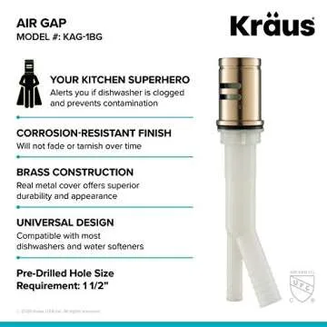 KRAUS Dishwasher Air Gap in Brushed Gold, KAG-1BG