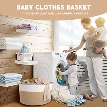 Proate XXXL Large Jute Cotton Rope Basket Blanket Basket Living Room 22"x14" Woven Baskets Laundry Basket Hamper with Handles for Blanket and Pillow Storage Toy Organizers and Storage Toy Bins