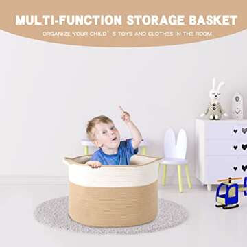 Proate XXXL Large Jute Cotton Rope Basket Blanket Basket Living Room 22"x14" Woven Baskets Laundry Basket Hamper with Handles for Blanket and Pillow Storage Toy Organizers and Storage Toy Bins