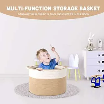 Proate XXXL Large Jute Cotton Rope Basket Blanket Basket Living Room 22"x14" Woven Baskets Laundry Basket Hamper with Handles for Blanket and Pillow Storage Toy Organizers and Storage Toy Bins