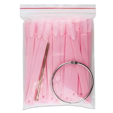 Beauticom® PINK 200 Piece Plastic False Nail Tip Sticks Chart Fan with Metal Ring Holder and Screw for Nail Polish Swatch, Practice Nail Art Design and Pattern Display Tool