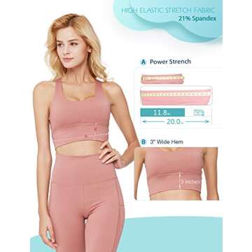 Longline Sports Bra Tank Tops for Women Padded Crop Long Yoga Bra Medium Impact for Workout Fitness Pink