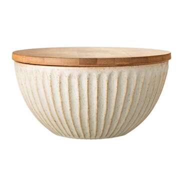 Bloomingville Cream Stoneware Bowl with Wood Lid, Large