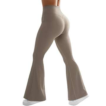 OMKAGI V Waist Flare Leggings for Women Tummy Control Wide Leg Yoga Pants with Pockets(S,17-Milky Br...