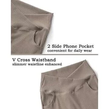 OMKAGI V Waist Flare Leggings for Women Tummy Control Wide Leg Yoga Pants with Pockets(S,17-Milky Brown)