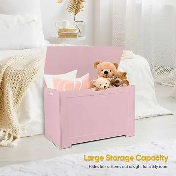 Epetlover Wooden Storage Chest Box with Flip-top Lid & Safety Hinge, Living Room Organizer, Bedroom Bench with 100L Storing Area, Pink