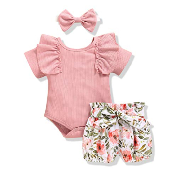 Adorable 0-3 Months Baby Girl Ruffle Romper Outfit Set