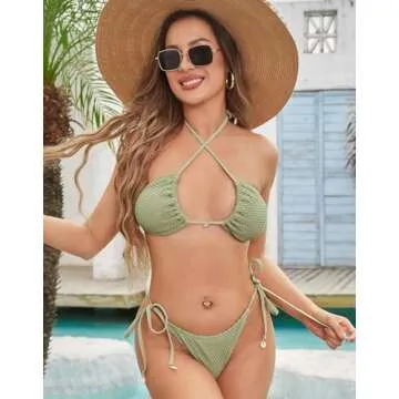 ZAFUL Women's Fishnet Triangle Tie Bikini Set in Green