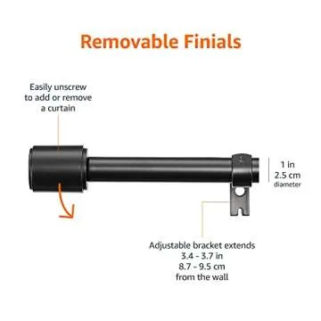 Amazon Basics 1-Inch Wall Curtain Rod with Cap Finials, 36" to 72", Black