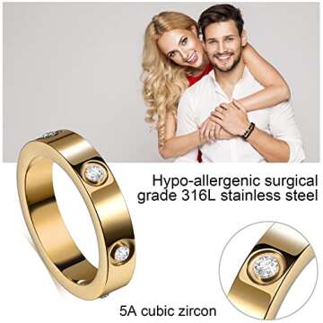 Love Friendship Rings 18K Gold Plated Silver with CZ Stainless Steel Promise Rings Wedding Band Fashion Love Rings for Her Women with Gifts Box (7, Gold)