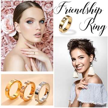 Love Friendship Rings 18K Gold Plated Silver with CZ Stainless Steel Promise Rings Wedding Band Fashion Love Rings for Her Women with Gifts Box (7, Gold)
