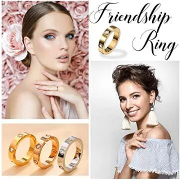 Love Friendship Rings 18K Gold Plated Silver with CZ Stainless Steel Promise Rings Wedding Band Fashion Love Rings for Her Women with Gifts Box (7, Gold)