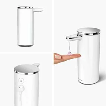 simplehuman 9 oz. Touch-Free Rechargeable Sensor Liquid Soap Dispenser Pump, White Stainless Steel