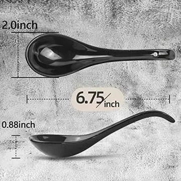 Artena 6.75-inch Asian Soup Spoon Set of 6, Ultra-fine Porcelain Japanese Soup Spoon, Black Ramen Sp...