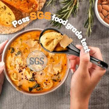 Artena 6.75-inch Asian Soup Spoon Set of 6, Ultra-fine Porcelain Japanese Soup Spoon, Black Ramen Spoons for Pho Noodles Miso, Chinese Soup Spoons for Dumpling Wonton Cereal, Deep Oval Hook Design