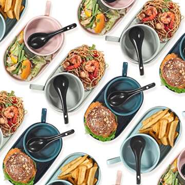 Artena 6.75-inch Asian Soup Spoon Set of 6, Ultra-fine Porcelain Japanese Soup Spoon, Black Ramen Spoons for Pho Noodles Miso, Chinese Soup Spoons for Dumpling Wonton Cereal, Deep Oval Hook Design