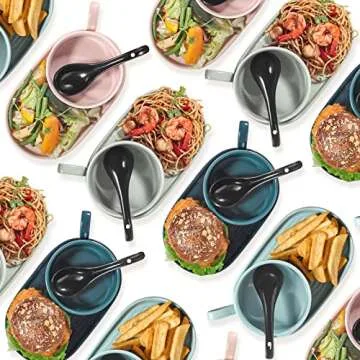 Artena 6.75-inch Asian Soup Spoon Set of 6, Ultra-fine Porcelain Japanese Soup Spoon, Black Ramen Spoons for Pho Noodles Miso, Chinese Soup Spoons for Dumpling Wonton Cereal, Deep Oval Hook Design