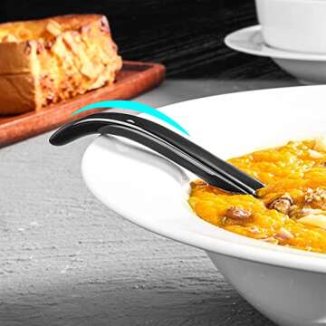 Artena 6.75-inch Asian Soup Spoon Set of 6, Ultra-fine Porcelain Japanese Soup Spoon, Black Ramen Spoons for Pho Noodles Miso, Chinese Soup Spoons for Dumpling Wonton Cereal, Deep Oval Hook Design