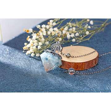 MANIFO Aquamarine Crystal Pendulum Reiki Healing Gemstone Point Life Tree Pendulums for Dowsing Scry...