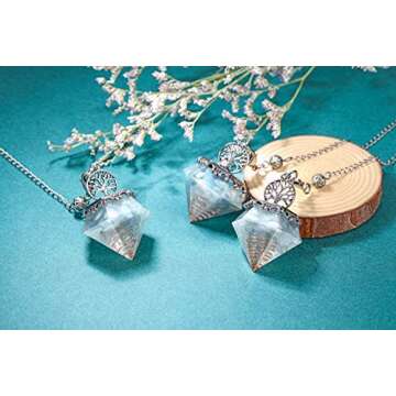 MANIFO Aquamarine Crystal Pendulum Reiki Healing Gemstone Point Life Tree Pendulums for Dowsing Scrying Divination Meditation