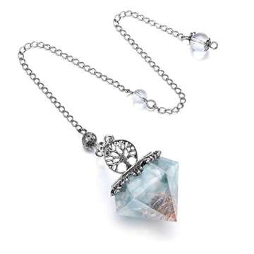 MANIFO Aquamarine Crystal Pendulum Reiki Healing Gemstone Point Life Tree Pendulums for Dowsing Scrying Divination Meditation