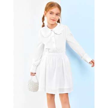 Haloumoning Girls Baby Doll Collar Shirt Classic Long Sleeve Blouse Tops
