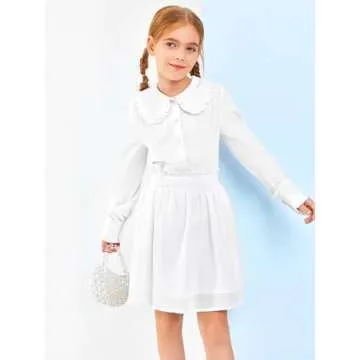 Haloumoning Girls Baby Doll Collar Shirt Classic Long Sleeve Blouse Tops