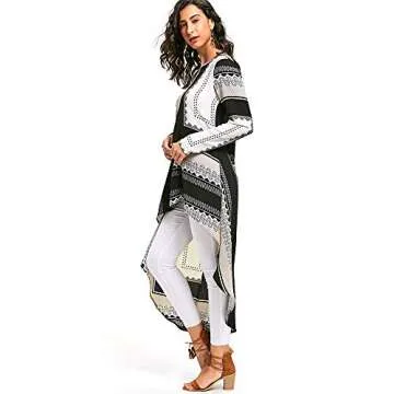 CharMma Women's Round Neck Long Sleeves Tribal Print High Low Blouse Dress (Colormix, M)